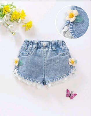 Girls Blue Denim Shorts with Lace and Flower Details – SHEIN Fast Delivery in 5 Days