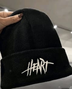 Black HEART Embroidered Knit Beanie – Unisex Winter Hat