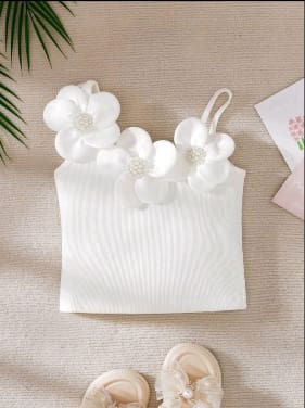 Girls White Floral Strap Top – SHEIN Fast Delivery in 5 Days