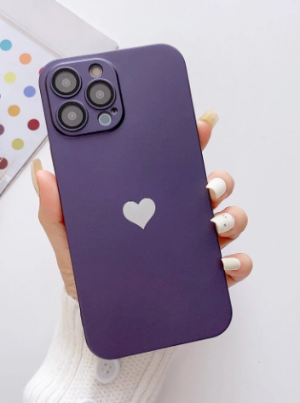 Matte Purple Phone Case with Silver Heart – Elegant & Minimalistic