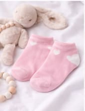 Girls Ankle Socks – Pink Short Socks with White Heart Detail