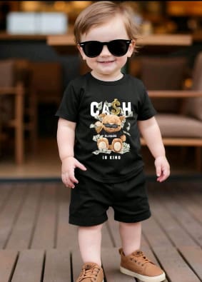 Boys Black Cash Bear T-Shirt and Shorts Set – SHEIN Fast Delivery in 5 Days