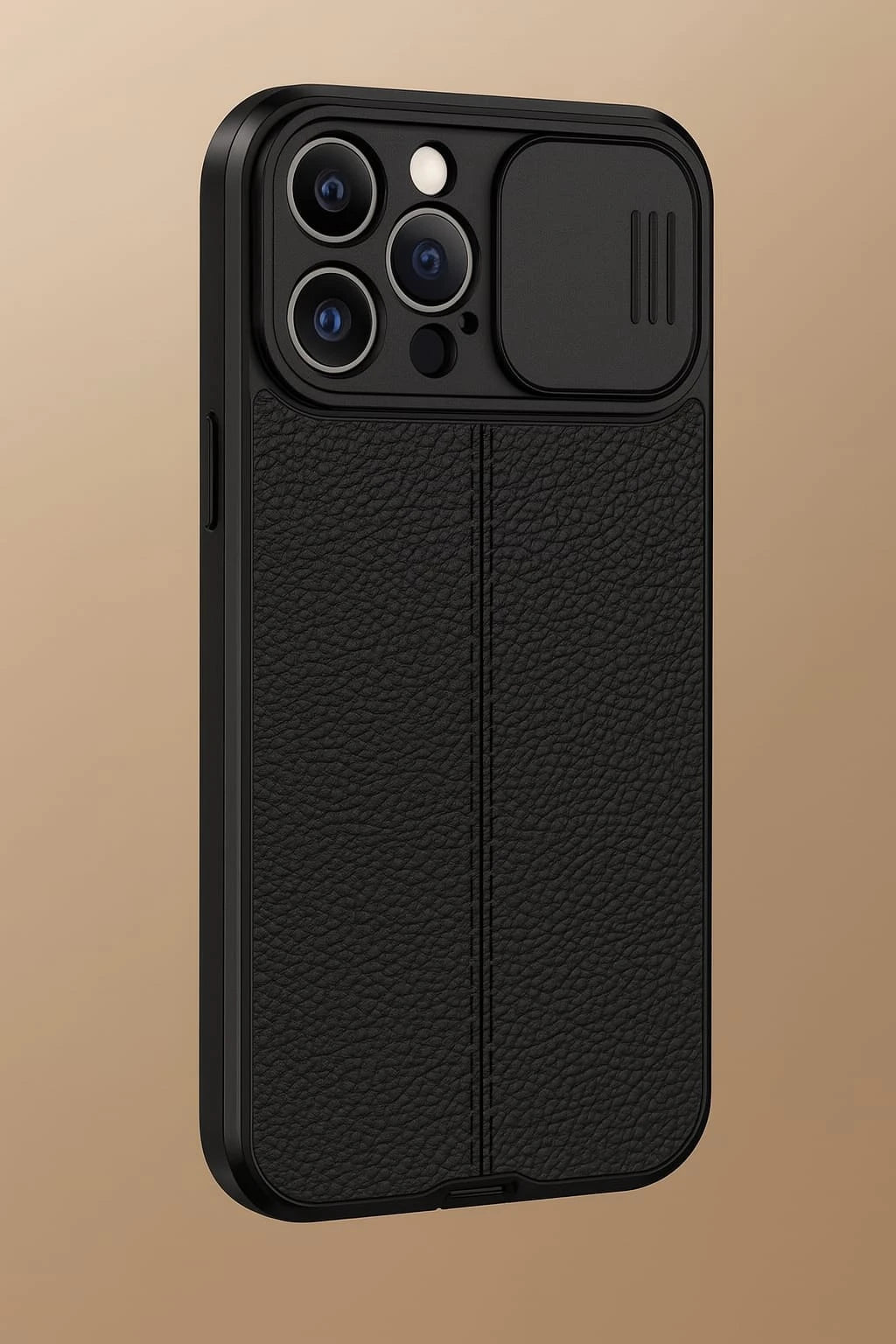Faux Leather Mobile Case – Black with Camera Slide Cover