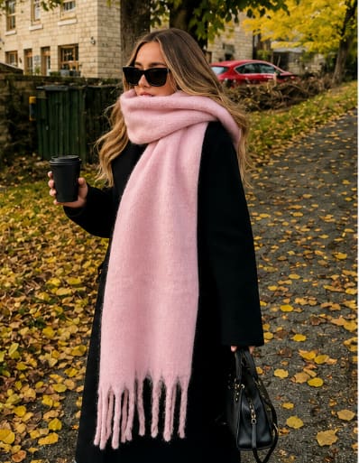 Winter Scarf for Women – Soft Pink Long Knit Scarf – Warm Elegant Shawl