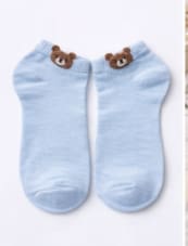 Cute Teddy Bear Detail Ankle Socks for Women – Soft Stretch Casual Low Cut Socks – Baby Blue