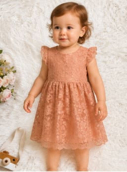 Baby Girls Peach Floral Lace Dress