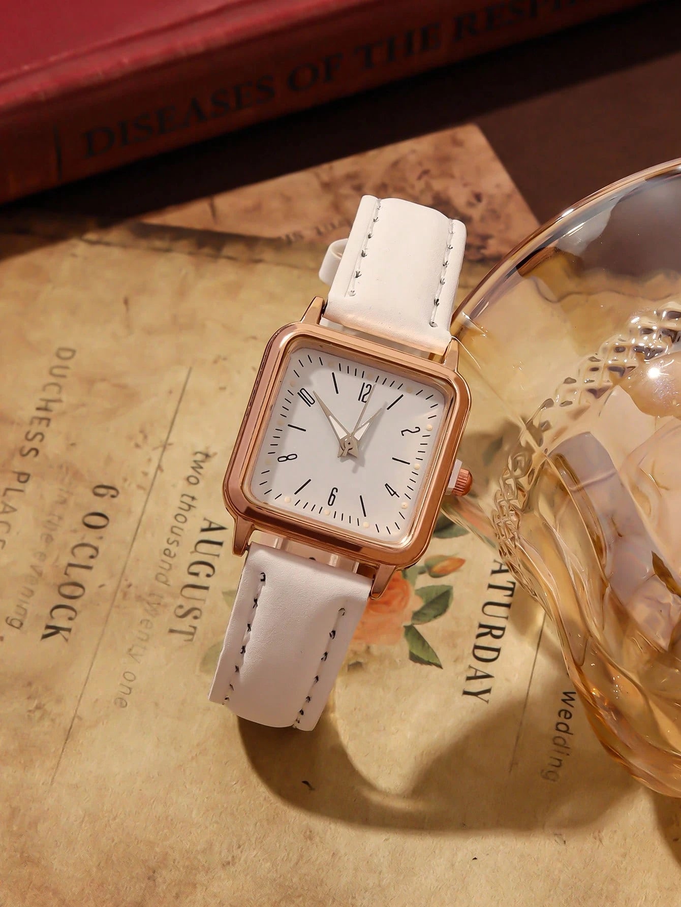 Women’s Square Classic Watch – White Dial & Rose Gold Case