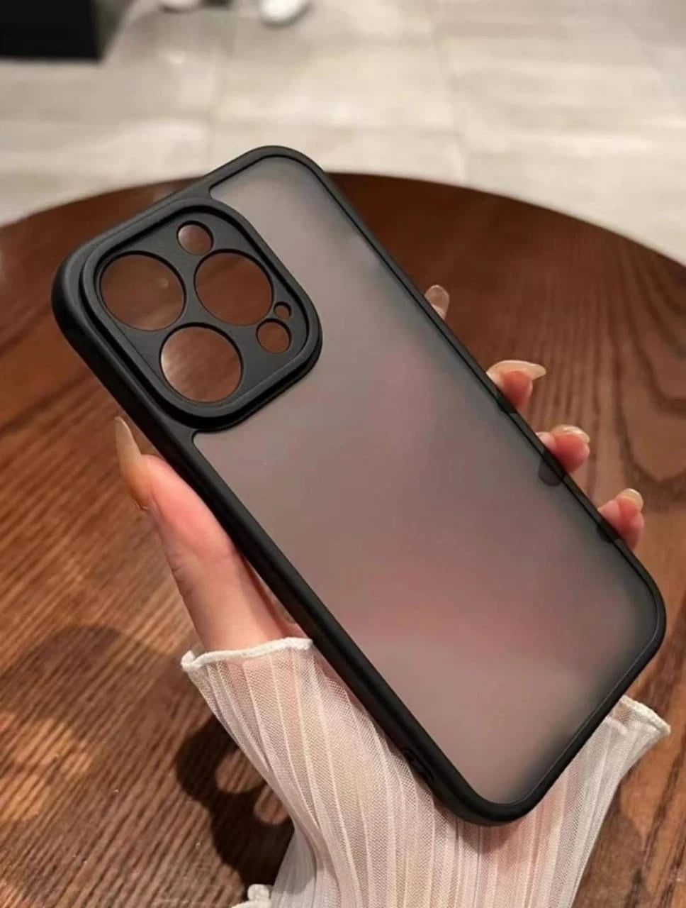 Matte Transparent Back Phone Case – Slim Black Frame – Shockproof Protection