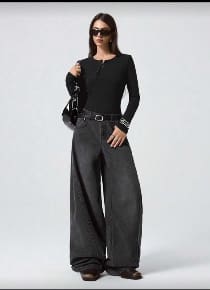 High Waist Wide Leg Dark Grey Jeans – Oversized Loose Fit Denim Pants for Women