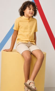 Boys Yellow Linen Short Sleeve Shirt – Casual Button-Up Summer Shirt, Fast Delivery in 5 Days