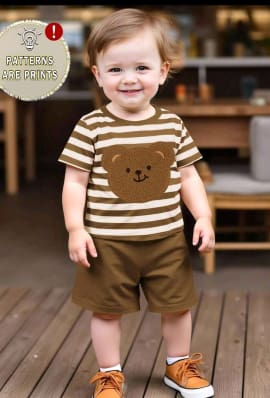 Boys Brown Striped Bear T-Shirt and Shorts Set – SHEIN Fast Delivery in 5 Days