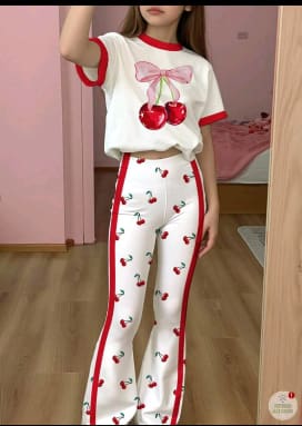 Girls Cherry T-Shirt and Flared Pants Set – SHEIN Fast Delivery in 5 Days